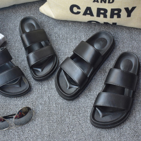 [230~270mm] 투 라인 엠보 슬리퍼 (블랙) 빅사이즈 남녀공용 커플템 커플 신발