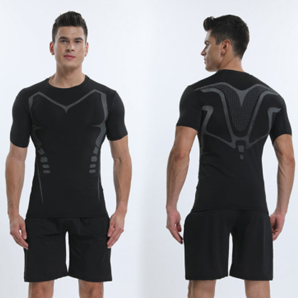 [L-3XL]기능성 폴리 스판 남성 티셔츠 상의 헬스복 운동복 라이딩 머슬핏 쫄티 (블랙 그린)