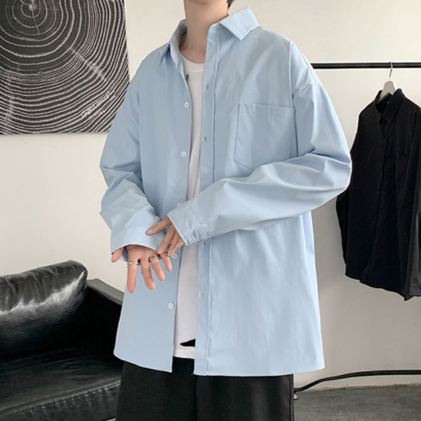 [L~2XL] 블루 화이트 블랙 기본 긴팔 셔츠 남방 캐쥬얼 남성 여성