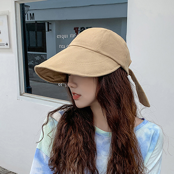 6color 러블리 동글이 여자 썬캡 리본 모자 (블랙 베이지 옐로우 아이보리 카키 오렌지)
