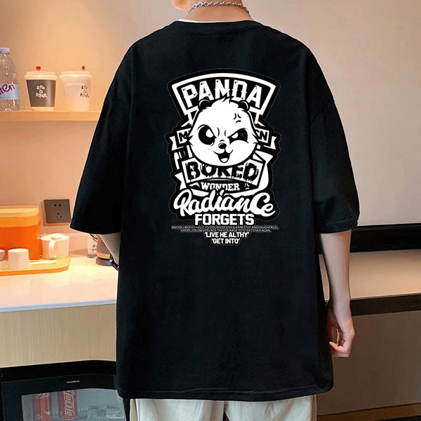 판다 곰 프린팅 루즈핏 반팔티 남자 여자 기본 티셔츠